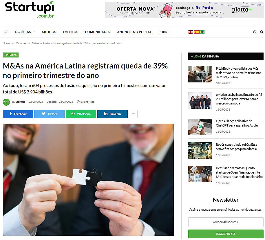 M&As na Amrica Latina registram queda de 39% no primeiro trimestre do ano